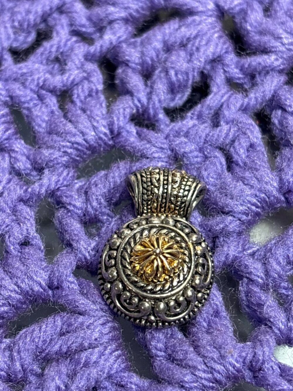 Textured Silvertone Goldtone Pendant 1.25 inches